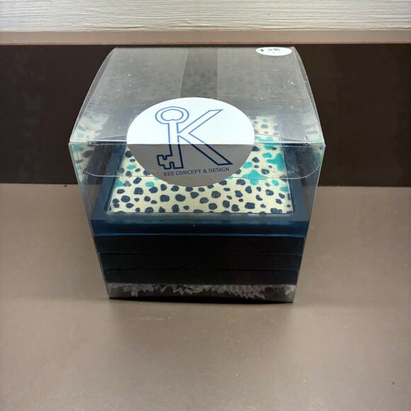 Kee Concept & Design Coasters Set of 4 Square in Blues and Cream animal print - Picture 1 of 3